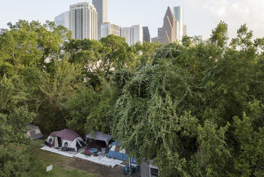 A large homeless camp near downtown Houston on June 23, 2019.