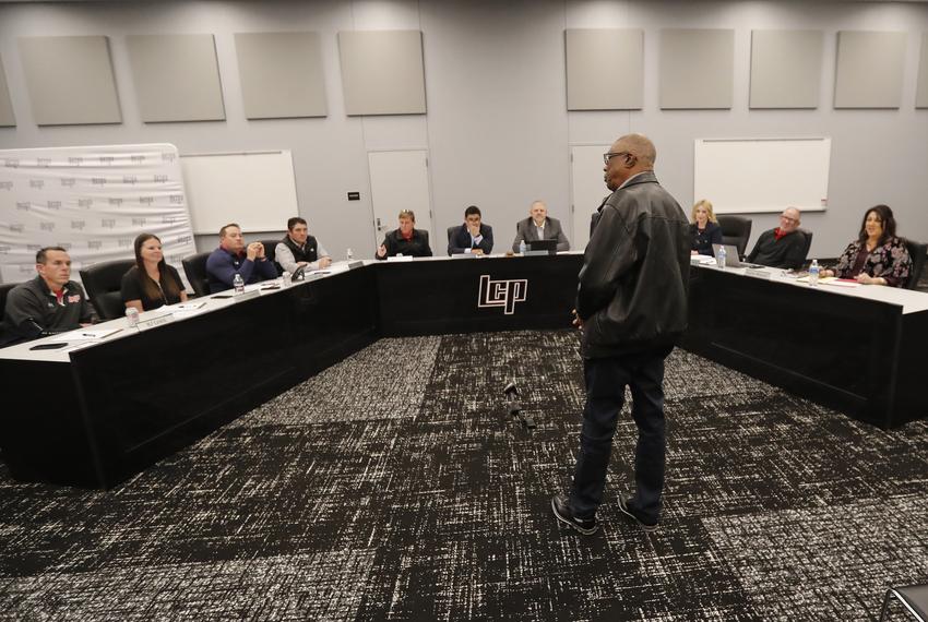 Lubbock-Cooper audience member Milton Lee addresses the board members. Lubbock-Cooper Board of Trustees met with students and parents during a special meeting on Jan. 5, 2023, to denounce racism.