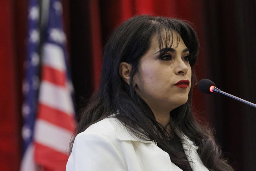 Former U.S. Rep. Mayra Flores speaks at a Republican primary forum for 34th Congressional District candidates in Harlingen on Jan. 20, 2024. The event was hosted by Cameron County Young Republicans and Cameron County Republican Women.