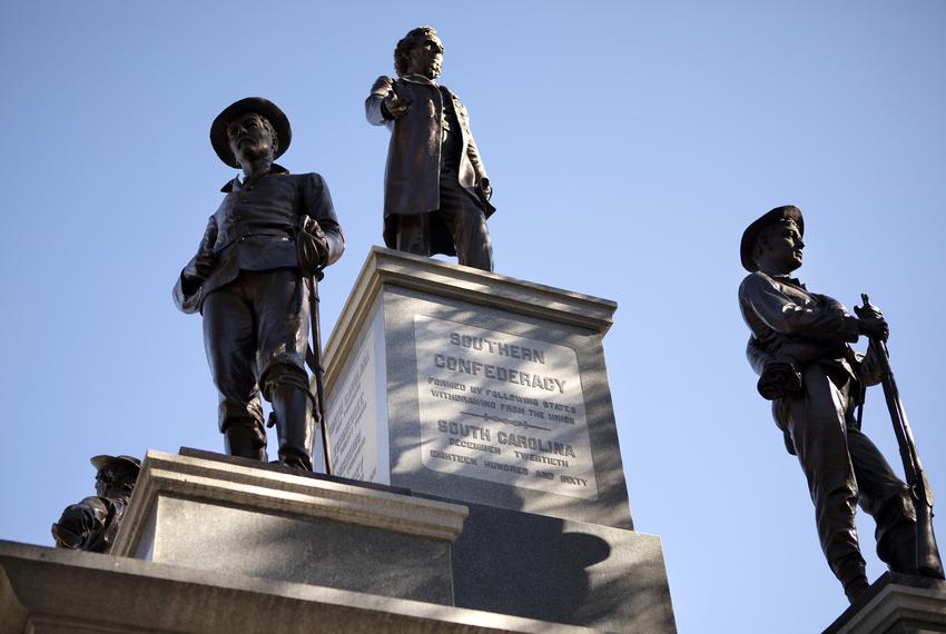 The 1903 Confederate monument at the south entrance to the state Capitol grounds in 2019.