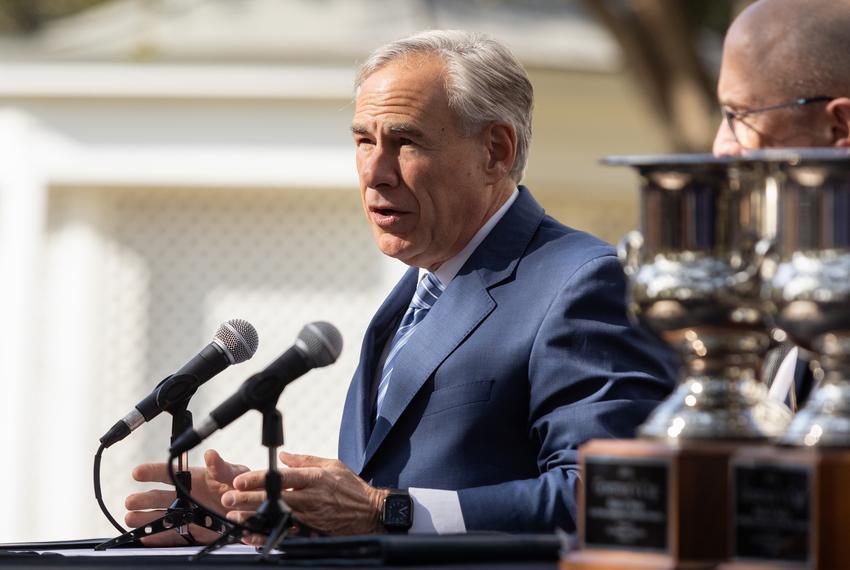 Gov. Greg Abbott makes an economic development announcement on Mar. 1, 2024. The press conference took place in front of the Governor's Mansion.