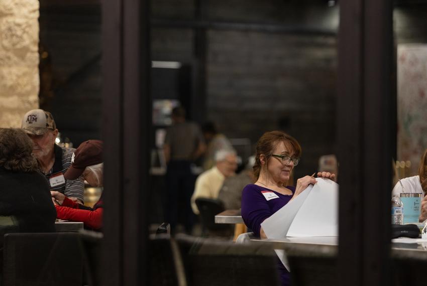 An election worker hand counts ballots inside of The Edge in Fredericksburg on Mar. 5, 2024. Many of the election workers had been counting since seven in the morning on Election Day.