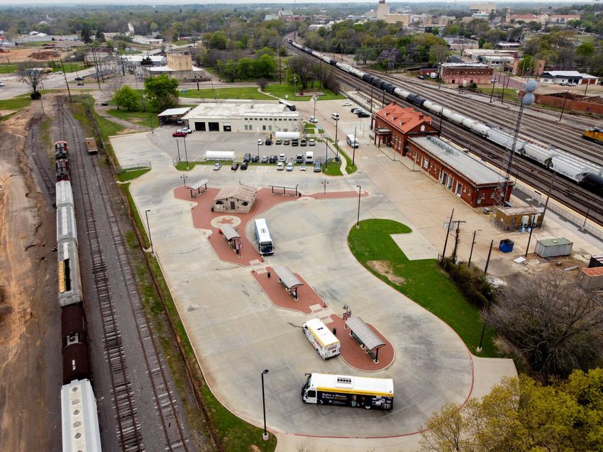 Longivew Transit buses arrive at Longview's multi-modal transportation center on Wednesday March 13, 2024.