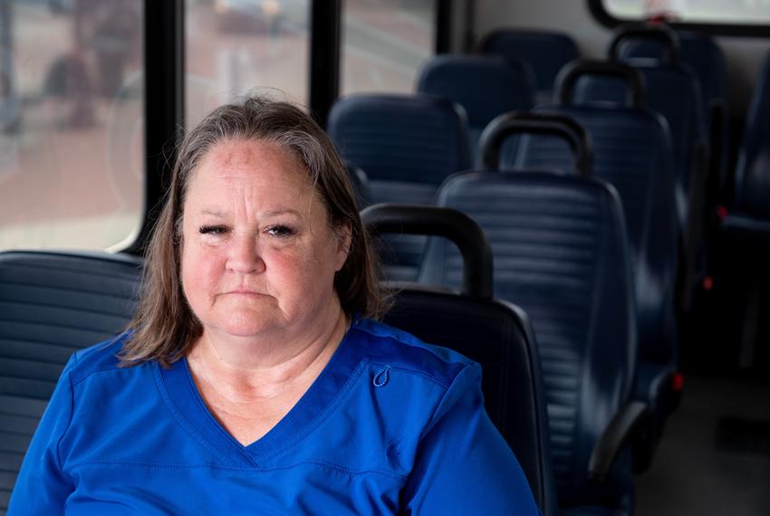 Shannon Jackson boards a Longview Transit bus, on Wednesday March 13, 2024, at Longview's multi-modal transportation center.