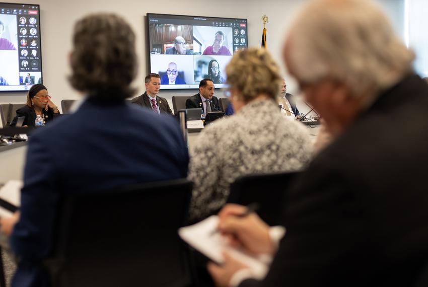 Texas Medical Board President Sherif Zaafran, M.D., speaks during a board meeting in the George H.W. Bush Building in Austin on March 22, 2024. All the seats in the room were filled as the board considered agenda item number 28, "Consideration and possible action on rules regarding exceptions to the ban on abortions."