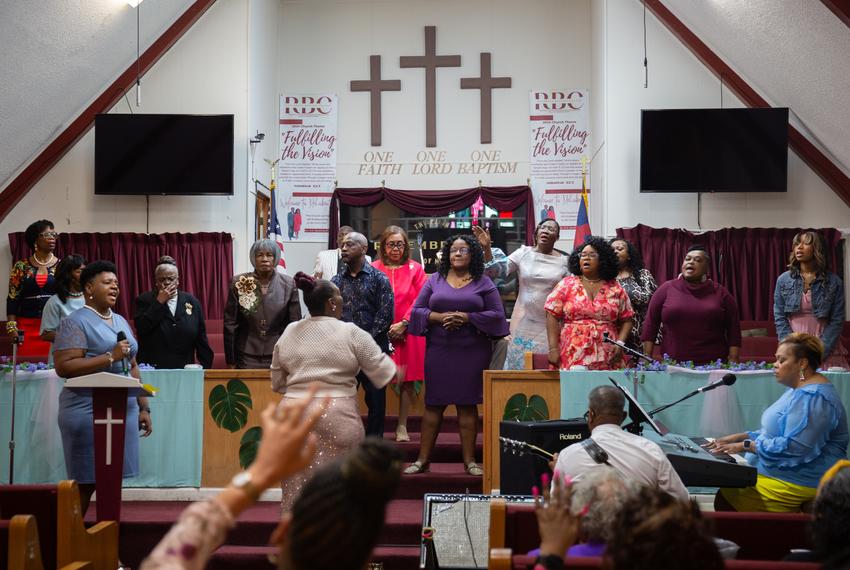 AUSTIN, TX - MARCH 24: Praise and worship service at Rehoboth Baptist Church in Austin, Texas on March 24, 2024. Photo by Montinique Monroe Texas Tribune