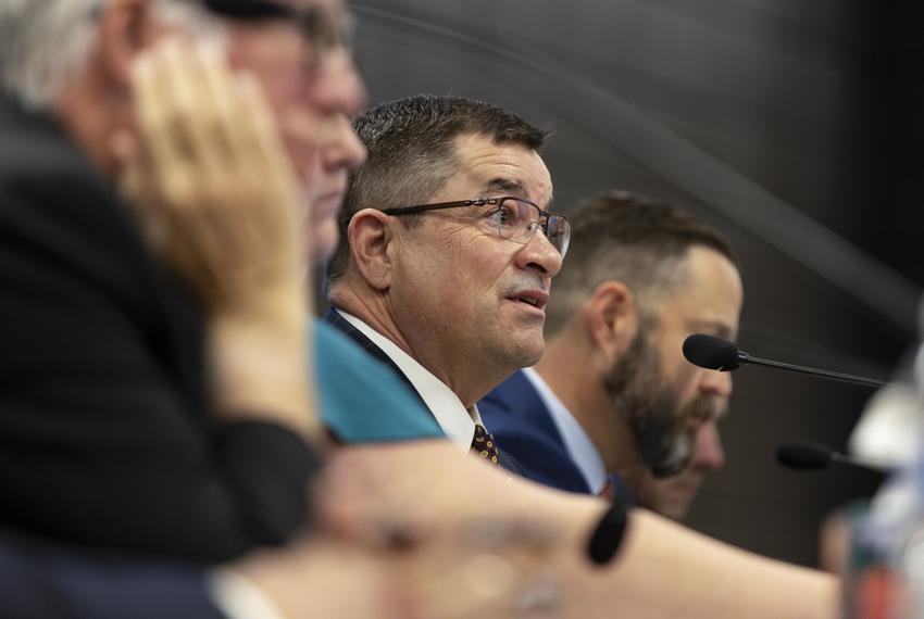 State Rep Ken King, R-Canadian, speaks during an investigative house committee hearing on the Texas Panhandle wildfires Tuesday, April 2, 2024 in Pampa. In late February, the largest wildfire in Texas history raged across the panhandle, burning just over a million acres.