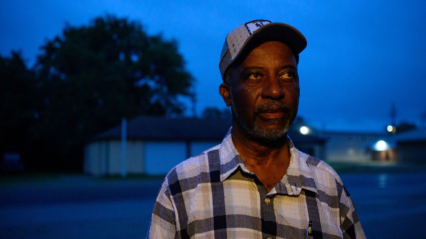 Donald Lamb Sr., a member of Kennard’s city council, poses for a portrait outside of City Hall following a city council meeting in Kennard on April 8, 2024. The city of Kennard recently canceled its city council elections for at least the 18th time.