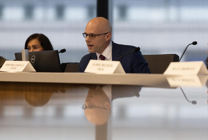 Chair John Bielamowicz speaks during a the Texas State Board of Examiners of Psychologists meeting during the discussion with the Association of State & Provincial Psychology Boards regarding the Examination for Professional Practice in Psychology on Thursday, April 11, 2024 in Austin.