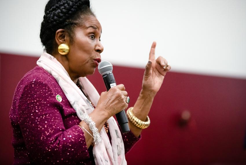 U.S. Rep. Sheila Jackson Lee, D-Houston, speaks during an EPA meeting on April 20, 2023 in Houston.