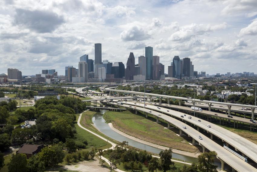 An aerial view of I-45 and Downtown Houston on Sept. 16, 2019. 