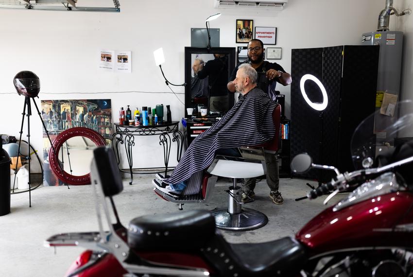 Johnson runs his business, Johnathan Bladez Men’s Hair Care, from the garage of his home in the Colony Ridge development.