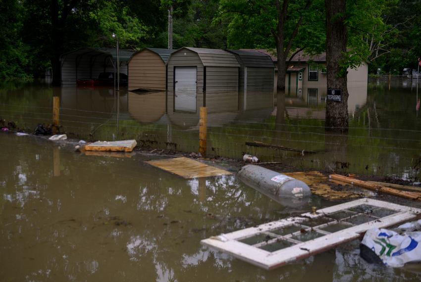 Residents’ homes and possessions are submerged in floodwater following significant rainstorms in Coldspring, Texas, US, on Saturday May 4, 2024.