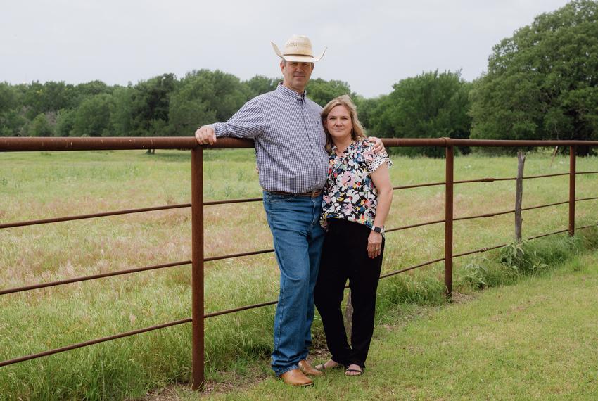 From left: Shane Cody and Casey Cody pose for a portrait outside their home on Monday, May 6, 2024 in Henrietta, Texas. The city of Wichita Falls is seeking a permit to construct Lake Ringgold in Clay County, a reservoir the city says will help with future water needs. Residents and ranchers of Clay County, such as the Cody family, say they will lose acres of their property and claim the project is unnecessary.                                                                                           