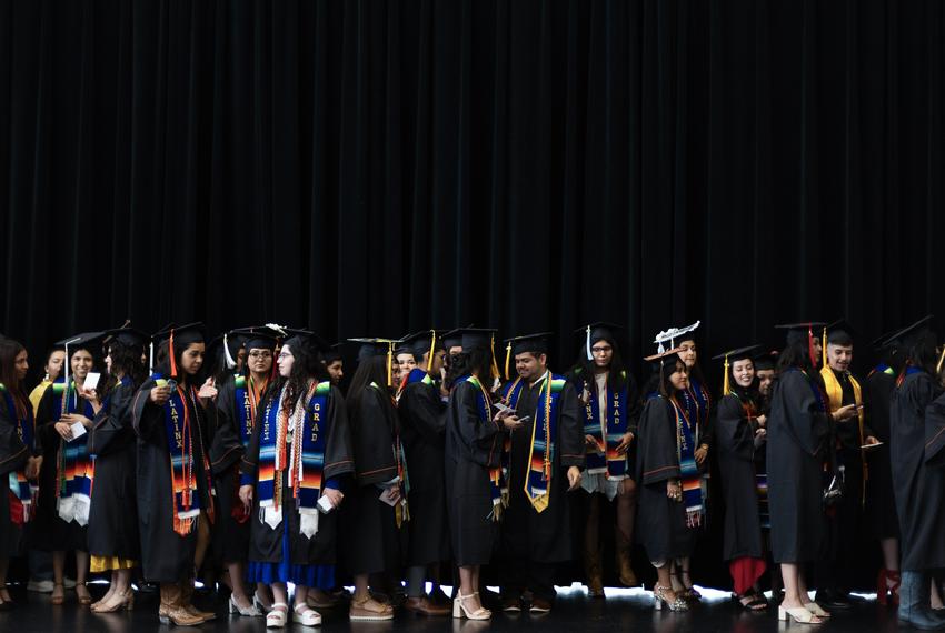 Graduates line up to head to the University of Texas at Austin Latinx Graduation ceremony on Thursday, May 9, 2024 in Austin. Early this year, organizers were told that this graduation was not going to be funded by UT. The Latinx Community Affairs took on the organization for this ceremony.