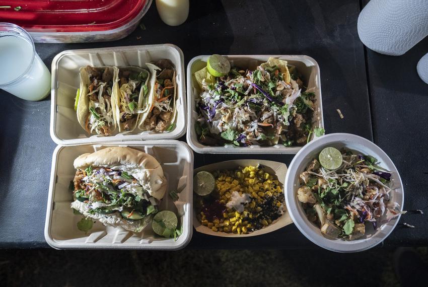 Vegan dishes are displayed at Vegan Fest in Elsa, Texas on May 11, 2024.
Verónica Gabriela Cárdenas for The Texas Tribune