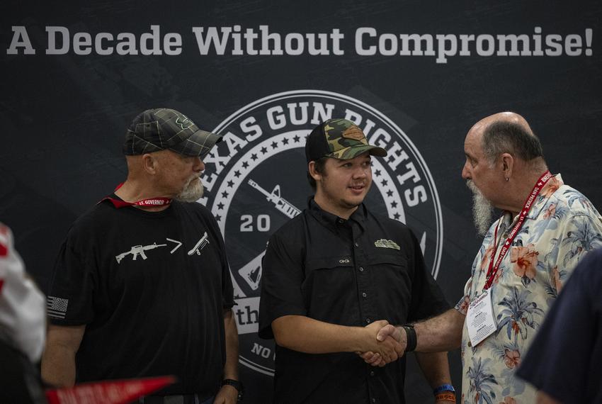 Kyle Rittenhouse shakes hands with conventioneers at a meet and greet during the Texas GOP Convention Thursday, May 23, 2024 in San Antonio.