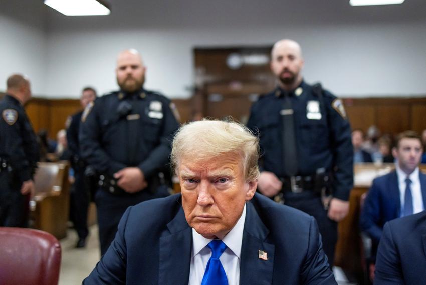 Former U.S. President Donald Trump sits at the defense table as the jury in his criminal trial is scheduled to continue deliberations at New York State Supreme Court in New York, New York on May 30, 2024. Trump was found guilty on 34 felony counts of falsifying business records related to payments made to adult film star Stormy Daniels during his 2016 presidential campaign.