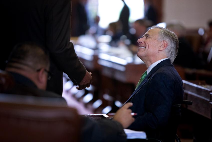 Gov. Greg Abbott on the House floor during the House School Finance plan deliberation on April 3, 2019.