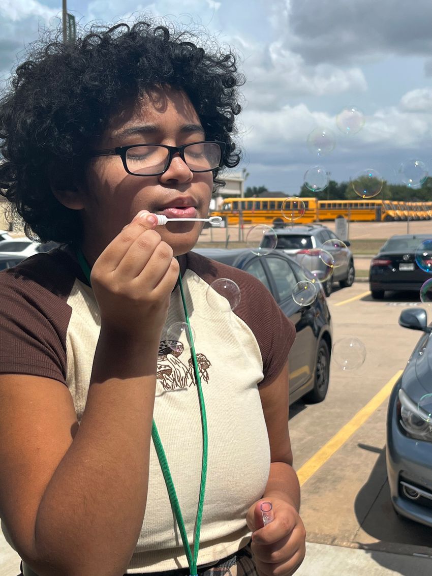 Then-Mayde Creek High School sophomore Kadence Carter at school Aug. 18, 2022, in Katy. Kadence, a transgender teen, unenrolled from the school after constant bullying and the passage of a new district gender identity policy.