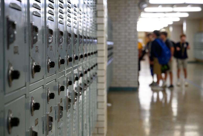 Nimitz Middle School students gather in the hallway outside of a classroom as they wait for a teacher between periods Wednesday, Sept. 13, 2023 in Odessa.