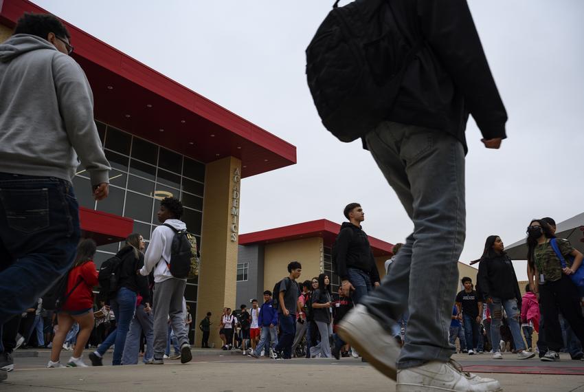 Odessa High School students walk between classes on Sept. 13, 2023, in Odessa.