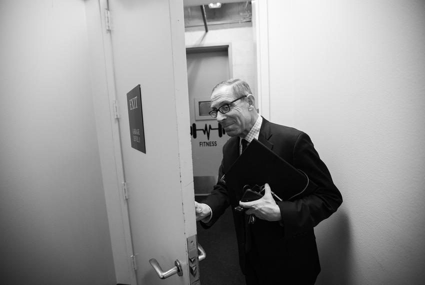 Evan Smith, CEO of The Texas Tribune, leaves the Tribune office after the conclusion of The Texas Tribune Festival 2022, on Sept. 24, 2022.