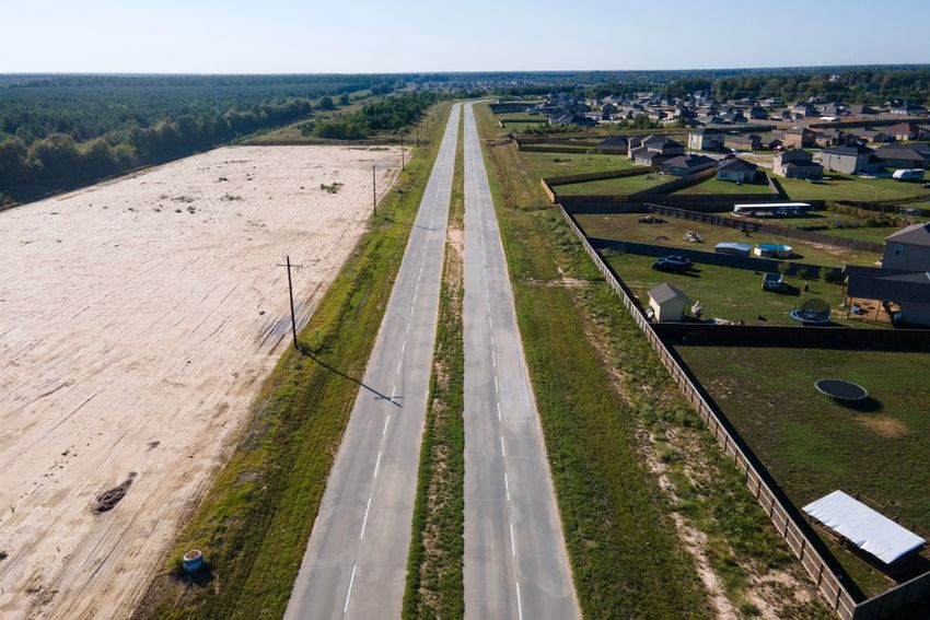 An overhead view of the Colony Ridge development on Monday, Oct. 9, 2023, in New Caney, Texas.