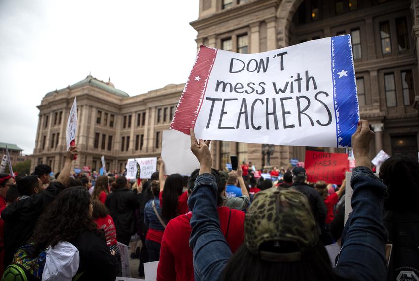 The Texas American Federation of Teachers hold a rally in support of public education at the capitol on Mar. 11, 2019.