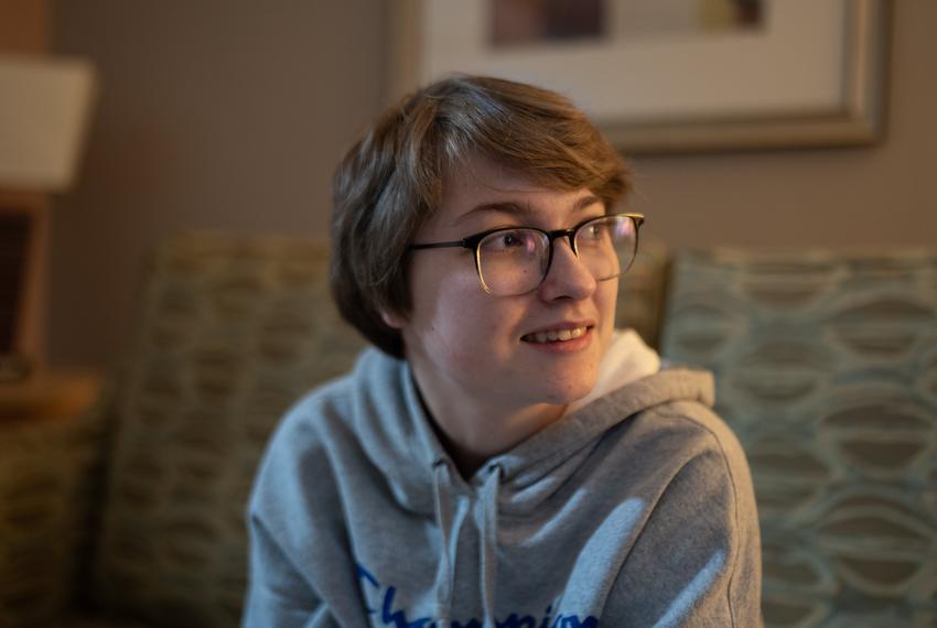 Max Hightower, 17, poses for a portrait in a hotel in Denton on Nov. 9, 2023.