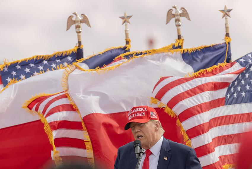 President Donald Trump speaks at an event at the South Texas International Airport in Edinburg, on Nov. 19, 2023, after Gov. Greg Abbott announced his endorsement of President Trump. “We need Donald J. Trump back as our president of the United States of America,” the governor proclaimed.