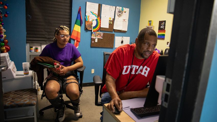 Isabella Morningstar asks Marcus Anthony, a case manager at Thrive Youth Center if they have received any updates on her new birth certificate. She looks over his shoulder as he navigates the shelter’s email for any information about Morningstar. She has had a difficult time updating her paperwork to her current legal name, since she left the foster care system.