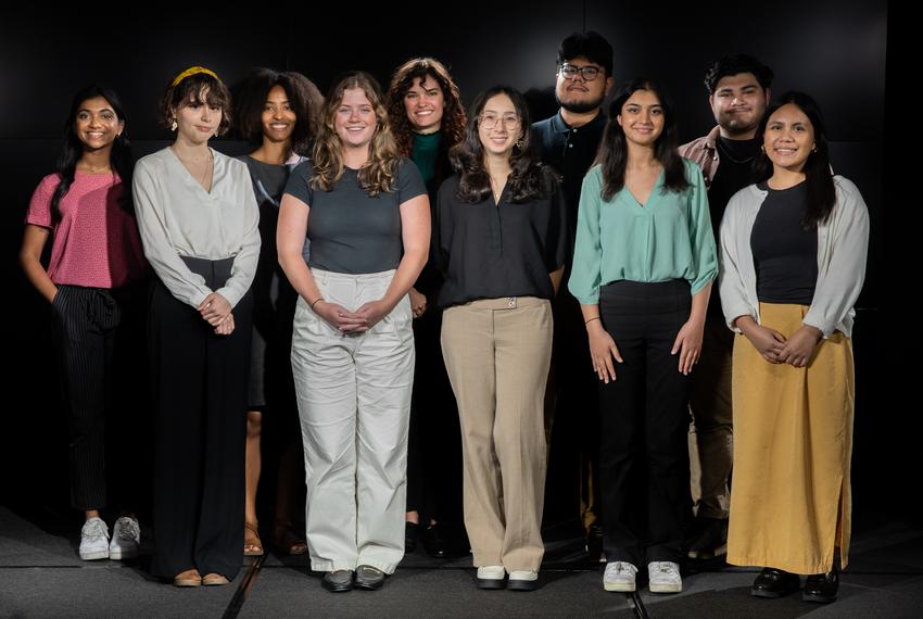 The 2022 fall fellows: From left: Sahana Sridharan, Azul Sordo, Allison P. Erickson, Emma Williams, Jillian Taylor, Marissa Greene, Jesus Vidales, Alishba Javaid, Jhair Romero and Juleanna Culilap. Not pictured: Trent Brown, Dan Hu, Jade Khatib and Shyla Sharma.