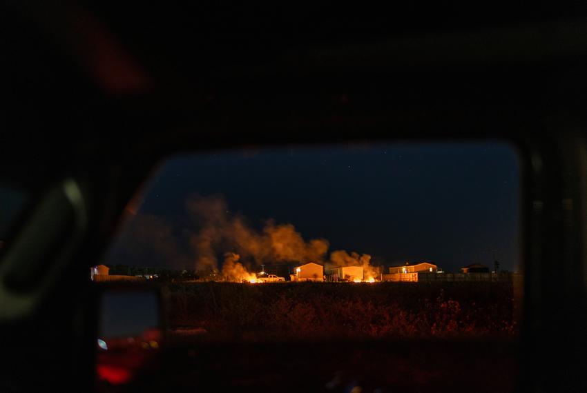 Backyard fires at a Colony Ridge subdivision, Wednesday, Oct. 18, 2023, in Cleveland. (Marie D. De Jesús / Houston Landing)