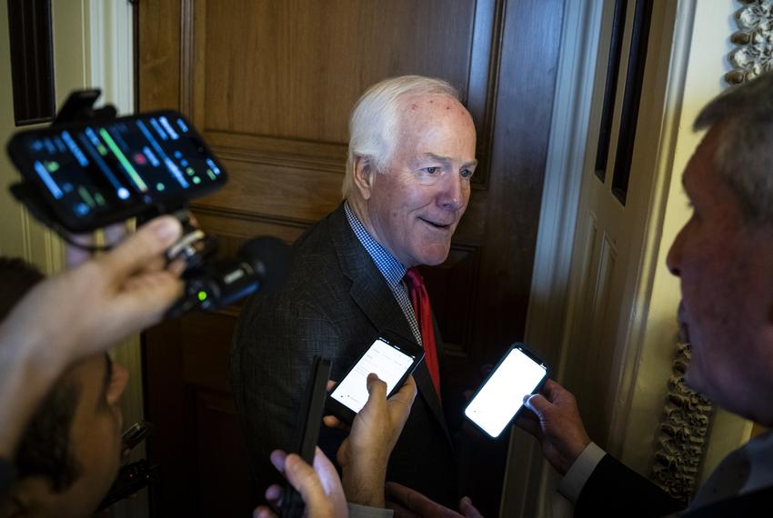 Senator John Cornyn (R-TX) speaks to media, after Republican Senate Leader McConnell announced his intentions to retire as Republican Leader after the November elections, at the U.S. Capitol, in Washington, D.C., on Wednesday, February 28, 2024.