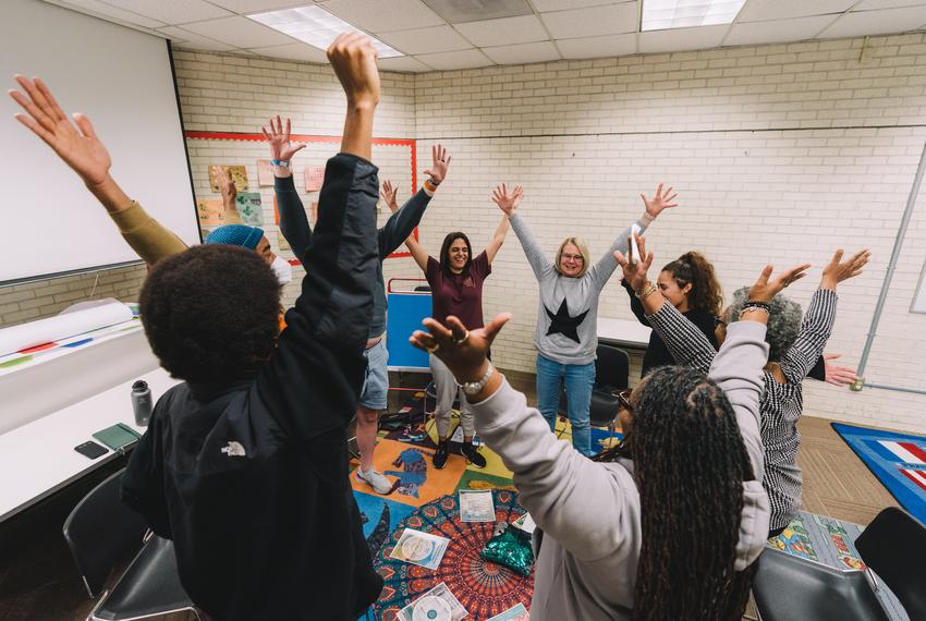 Educators end their restorative justice circle session with positive affirmations on Saturday, Jan. 27, 2024, in Houston. Restorative practices provide students and adults with an intentional, inclusive, and respectful way of thinking about, talking about, and responding to behavioral issues.