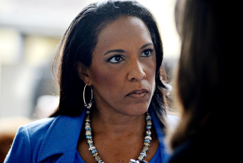 Texas State Representative Dawnna Dukes is honored at the unveiling of the African American Portrait Project at the African American Cultural and heritage Facility in Austin, Texas. June 9, 2014.