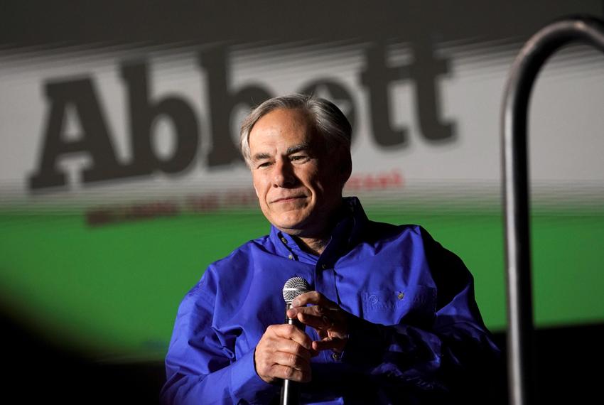 Gov. Greg Abbott speaks during a rally in Conroe on Jan. 29, 2022.