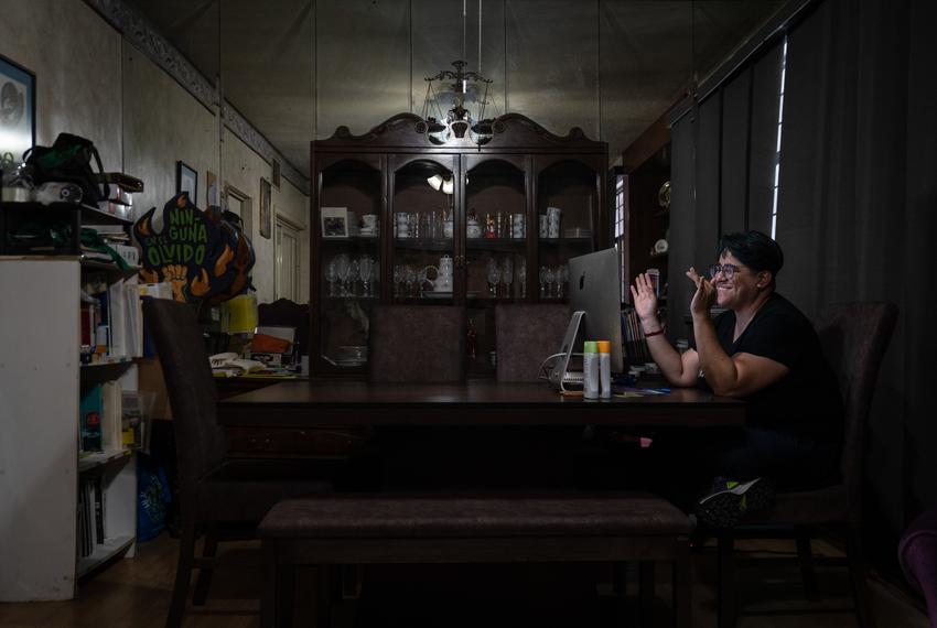 Vanessa Jiménez, leads a training related to accompaniment for people who decide to have an abortion at her home near Monterrey in Guadalupe, Mexico on June 27, 2022. Vanessa Jiménez, and her wife Sandra Cardona, not pictured, are part of a network called, “Necesito abortar,” ‘I need to have an abortion’ and they have turned an upstairs room into “La Abortería,” ‘the abortion place’ where people that are seeking to terminate their pregnancy can take the abortion inducing pills in comfort and privacy. Them along with other volunteers provide what they call accompaniment to people that have these kind of abortions by being there for emotional support, to provide information, and or assistance while the person goes through this process. 
Verónica G. Cárdenas for The Texas Tribune