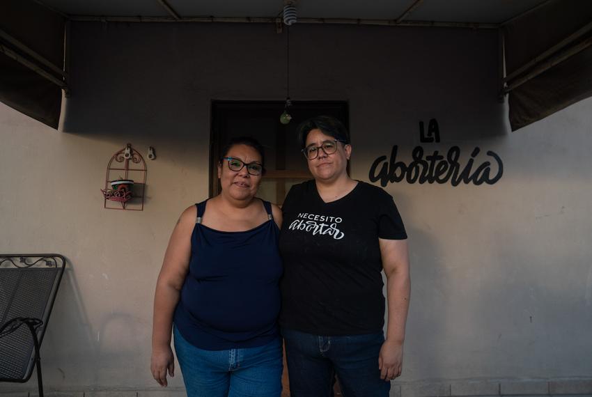 Sandra Cardona left, and her wife Vanessa Jiménez, pose for a photo at their home near Monterrey in Guadalupe, Mexico on June 27, 2022. They are part of the network “Necesito abortar,” ‘I need to have an abortion’ and they have turned an upstairs room into “La Abortería,” ‘the abortion place’ where people that are seeking to terminate their pregnancy can take the abortion inducing pills in comfort and privacy. Them along with other volunteers provide what they call accompaniment to people that have these kind of abortions by being there for emotional support, to provide information, and or assistance while the person goes through this process.