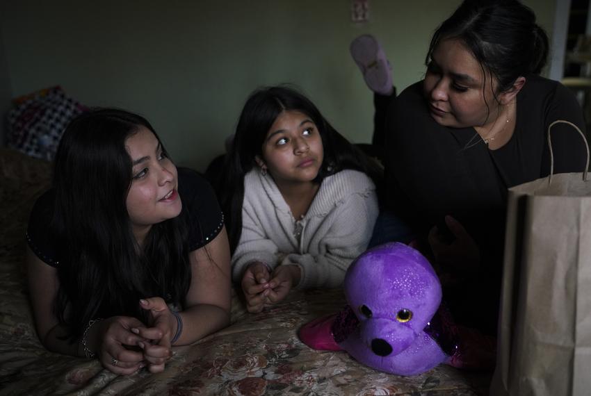 Adelyn Vigil, 13, left, a transgender girl, her cousin Aylette Reyes, 13, center, and her mother Adamalis Vigil, 34, pass their time at her grandma’s home in the Rio Grande Valley on Sunday, February 27, 2022.
Verónica G. Cárdenas for The Texas Tribune