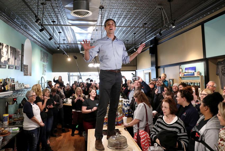 Former Texas congressman Beto O'Rourke speaks during a campaign stop at The Beancounter Coffeehouse & Drinkery in Burlington, Iowa on March 14, 2019.