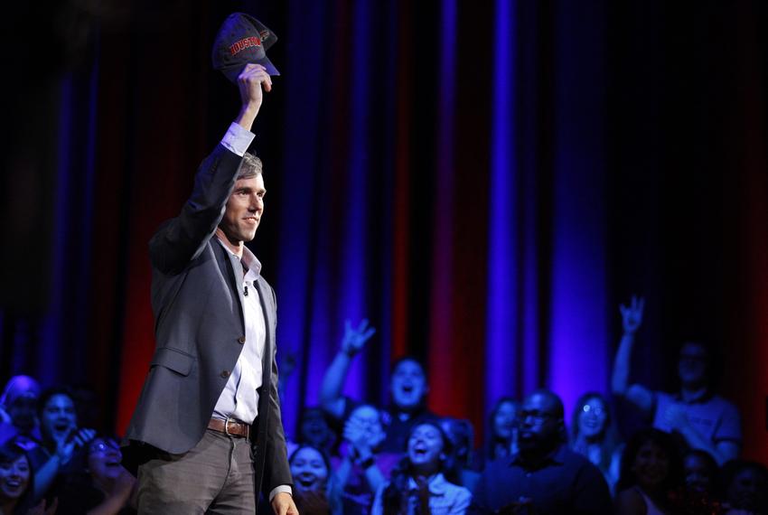 Democratic Senate candidate Beto O’Rourke speaks during a town hall meeting in Houston on Tuesday, Oct. 30, 2018.