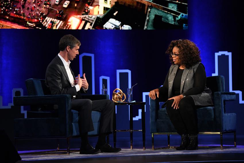 Oprah Winfrey with former U.S. Rep. Beto O'Rourke at Winfrey's "SuperSoul Conversations from Times Square" at the PlayStation Theater in New York City on Feb. 5, 2019.