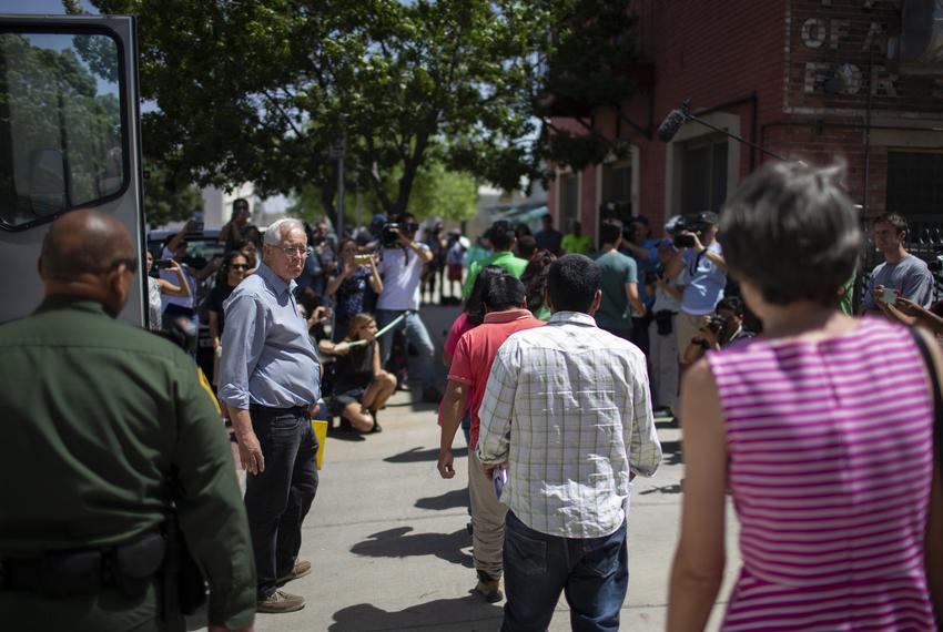 Migrants arrive at the Casa Vides Annunciation House shelter in El Paso after being released from U.S. Customs and Border Protection custody, on June 24, 2018.