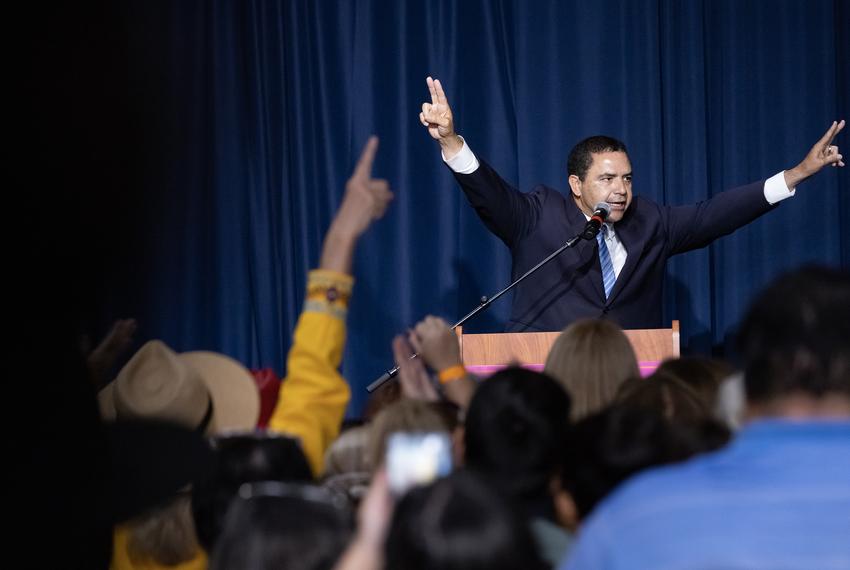 U.S. Rep. Henry Cuellar, D-Laredo, speaks at a GOTV rally with former President Bill Clinton for Democratic congressional candidate Michelle Vallejo in Edinburg on Nov. 7, 2022