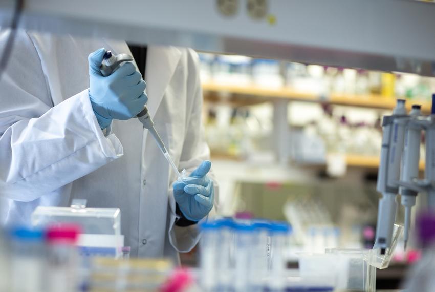 Graduate research assistant Nicole Johnson researches viral proteins at the McLellan Lab at The University of Texas at Austin on March 11, 2020.