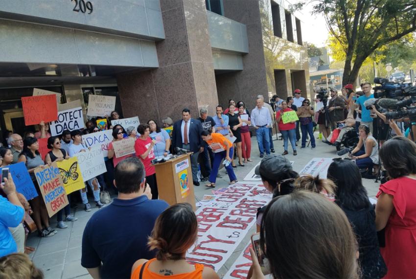 DACA supporters held a press conference in front of the Texas Attorney General's Office in Austin on Tuesday, Sept. 5, 2017, after the Trump administration announced the program was ending. 