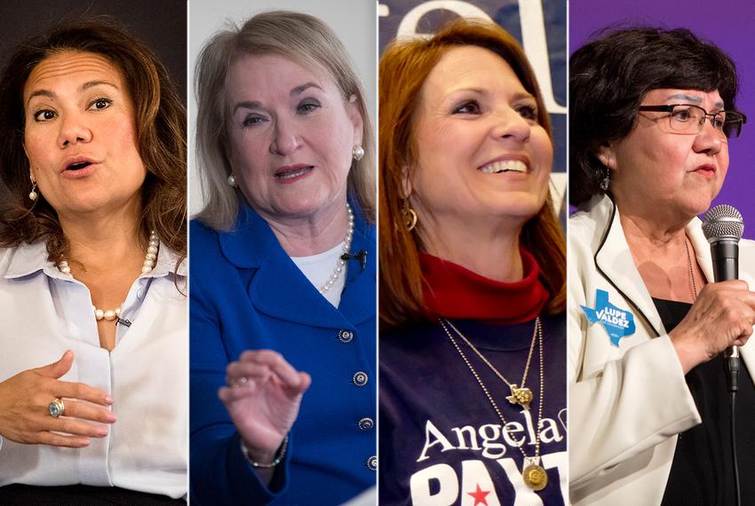 Left to right: Veronica Escobar, Democratic nominee for U.S. Congressional District 16; state Sen. Sylvia Garcia, D-Houston, Democratic nominee for CD-6; Angela Paxton, Republican nominee for state Senate District 8; and Lupe Valdez, Democratic nominee for governor.