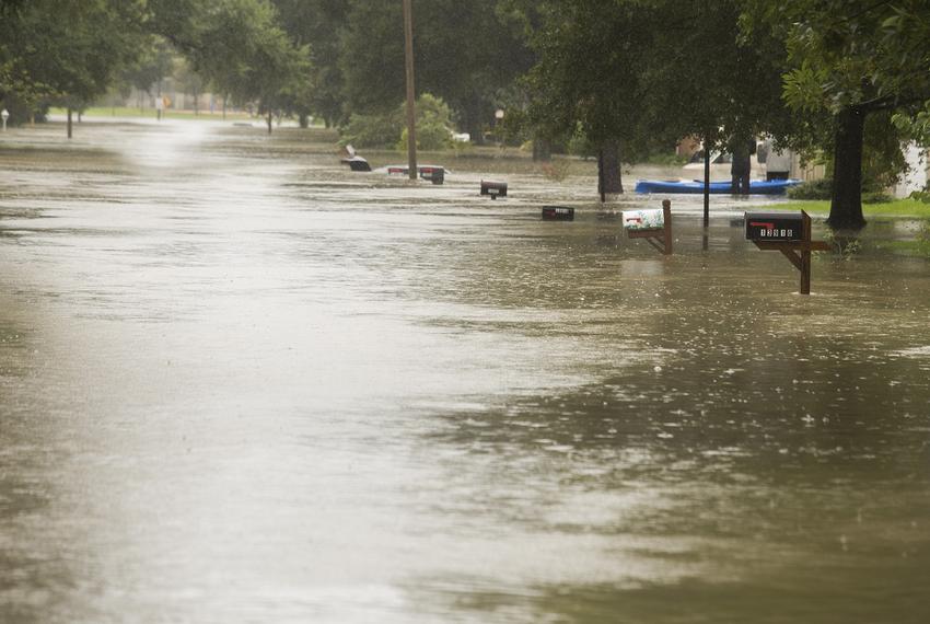 A flooded neighborhood near the Buffalo Bayou and the Barker Reservoir dam on Tuesday, Aug. 29, 2017.